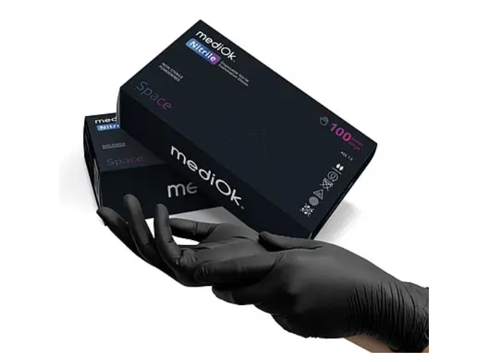 Нітрилові рукавички MediOK, XS 3.5g (чорні) 1428 фото
